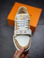 LV Trainers Velcro Strap Monogram Denim Beige