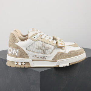LV Trainers Velcro Strap Monogram Denim Beige