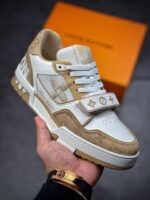 LV Trainers Velcro Strap Monogram Denim Beige