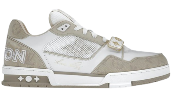 LV Trainers Velcro Strap Monogram Denim Beige
