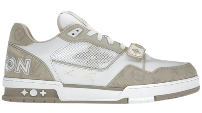 LV Trainers Velcro Strap Monogram Denim Beige