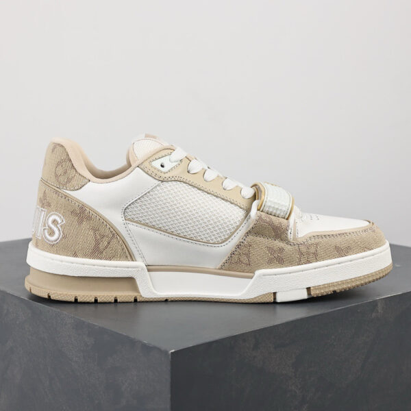 LV Trainers Velcro Strap Monogram Denim Beige