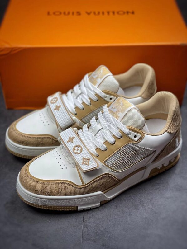 LV Trainers Velcro Strap Monogram Denim Beige