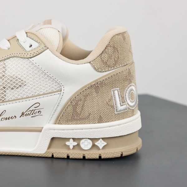 LV Trainers Velcro Strap Monogram Denim Beige