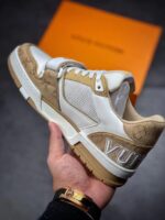 LV Trainers Velcro Strap Monogram Denim Beige