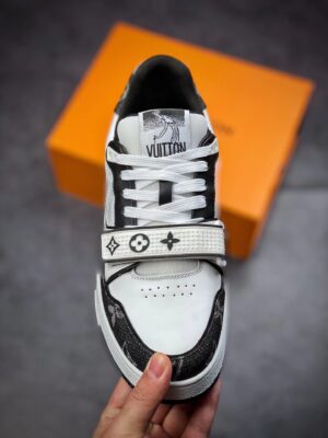 LV Trainers Velcro Strap Monogram Denim Black