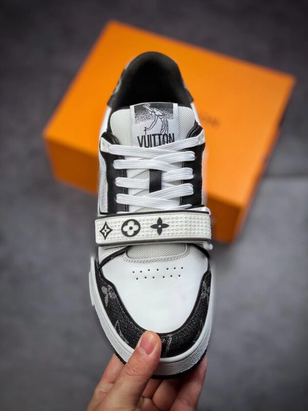 LV Trainers Velcro Strap Monogram Denim Black