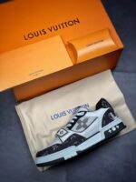 LV Trainers Velcro Strap Monogram Denim Black