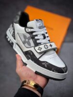 LV Trainers Velcro Strap Monogram Denim Black