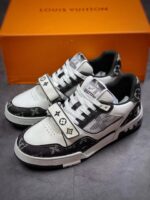 LV Trainers Velcro Strap Monogram Denim Black