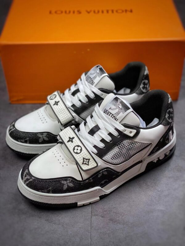 LV Trainers Velcro Strap Monogram Denim Black