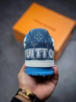 LV Trainers Velcro Strap Monogram Denim Blue