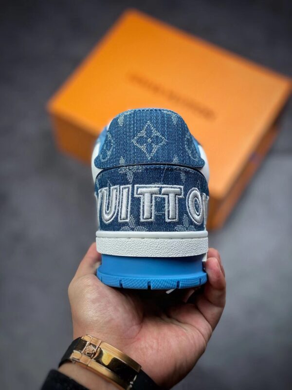 LV Trainers Velcro Strap Monogram Denim Blue
