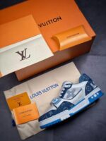 LV Trainers Velcro Strap Monogram Denim Blue