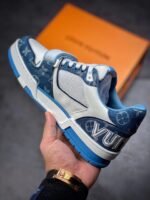 LV Trainers Velcro Strap Monogram Denim Blue