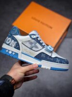 LV Trainers Velcro Strap Monogram Denim Blue