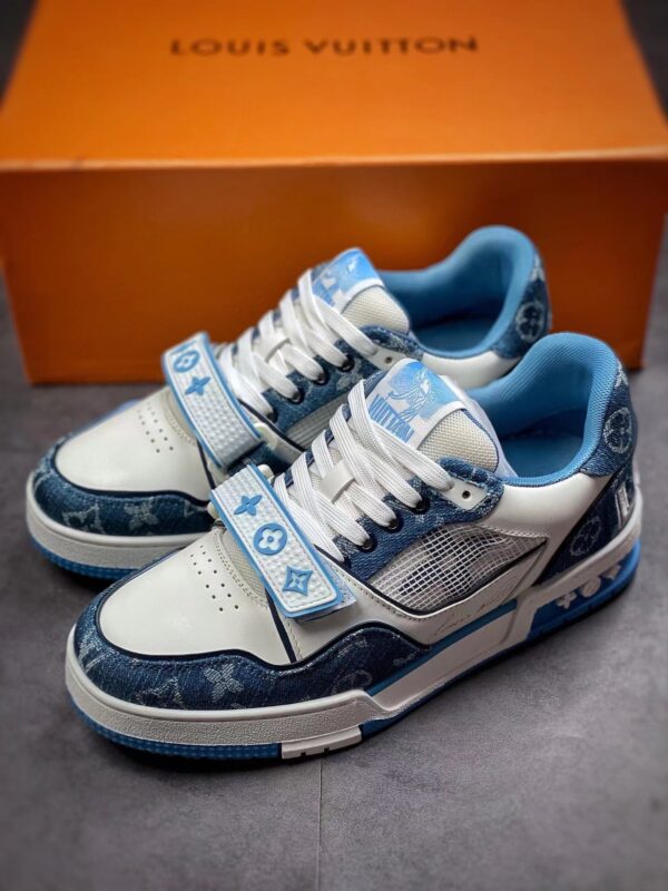 LV Trainers Velcro Strap Monogram Denim Blue
