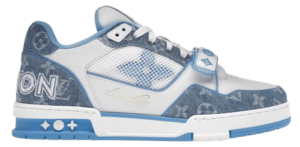 LV Trainers Velcro Strap Monogram Denim Blue