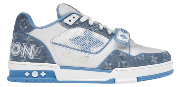 LV Trainers Velcro Strap Monogram Denim Blue
