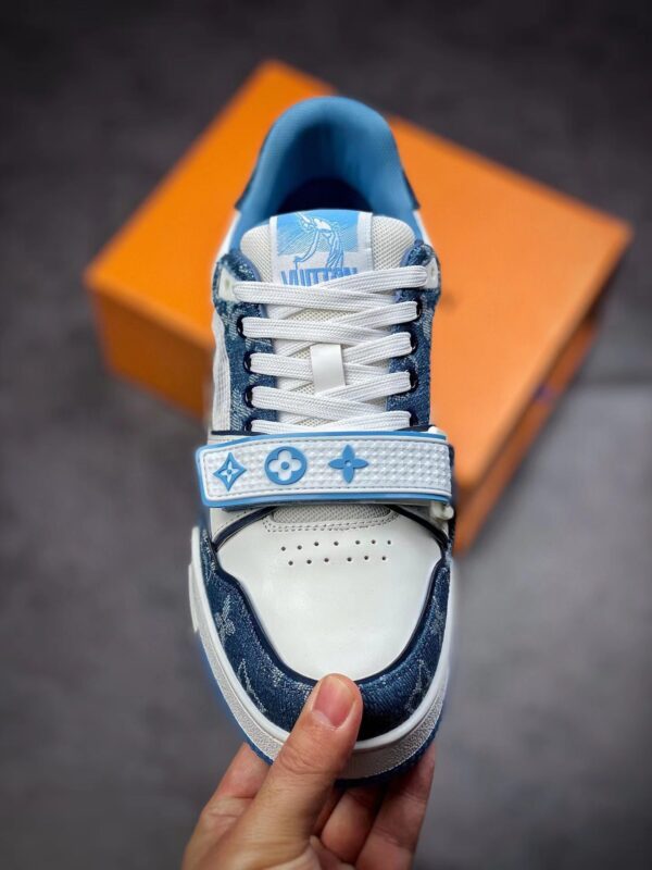 LV Trainers Velcro Strap Monogram Denim Blue