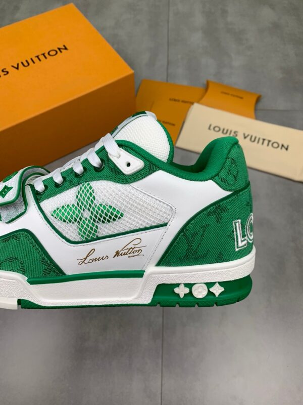 LV Trainers Velcro Strap Monogram Denim Green