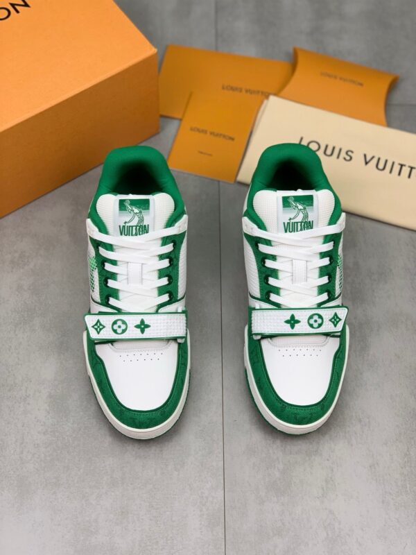 LV Trainers Velcro Strap Monogram Denim Green