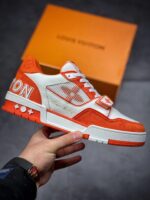 LV Trainers Velcro Strap Monogram Denim Orange