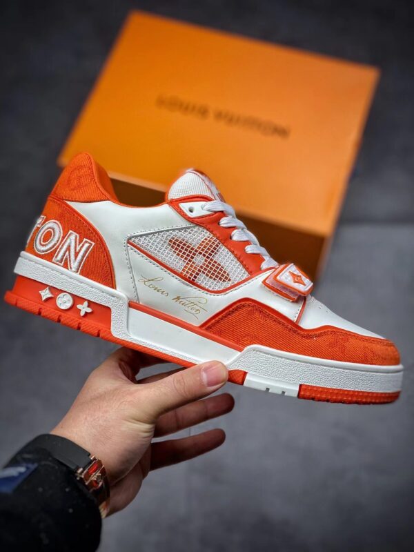 LV Trainers Velcro Strap Monogram Denim Orange