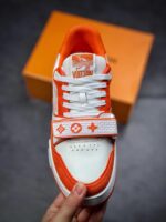 LV Trainers Velcro Strap Monogram Denim Orange