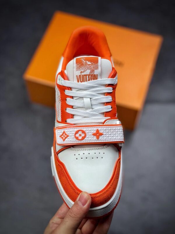 LV Trainers Velcro Strap Monogram Denim Orange