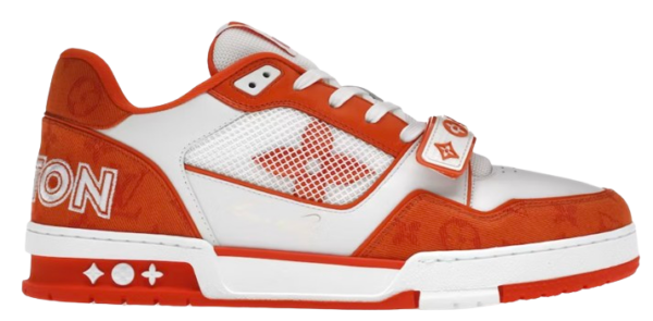 LV Trainers Velcro Strap Monogram Denim Orange