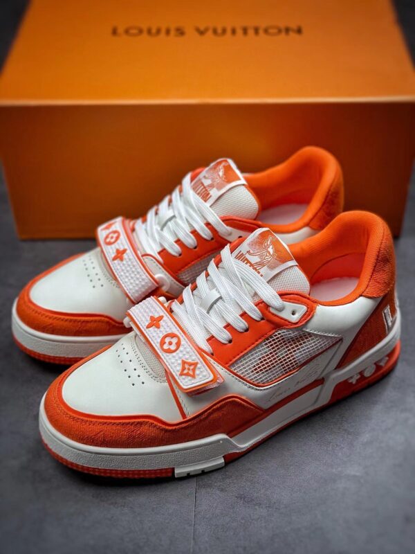 LV Trainers Velcro Strap Monogram Denim Orange