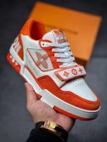 LV Trainers Velcro Strap Monogram Denim Orange