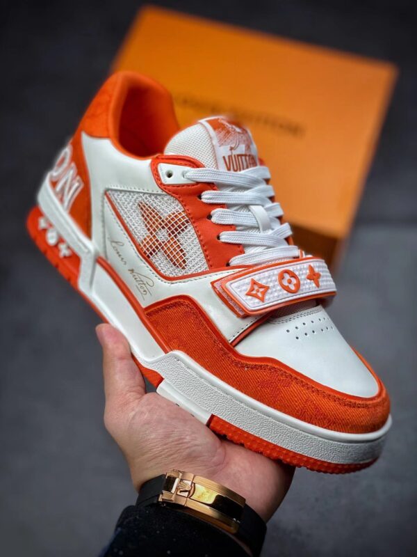 LV Trainers Velcro Strap Monogram Denim Orange