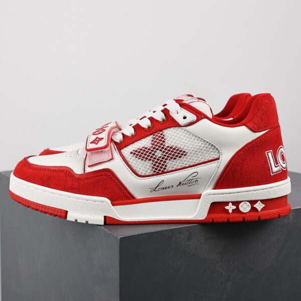 LV Trainers Velcro Strap Monogram Denim Red