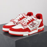 LV Trainers Velcro Strap Monogram Denim Red