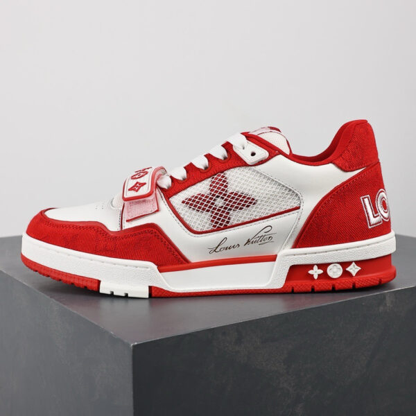 LV Trainers Velcro Strap Monogram Denim Red
