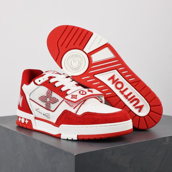 LV Trainers Velcro Strap Monogram Denim Red