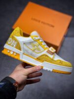 LV Trainers Velcro Strap Monogram Denim Yellow