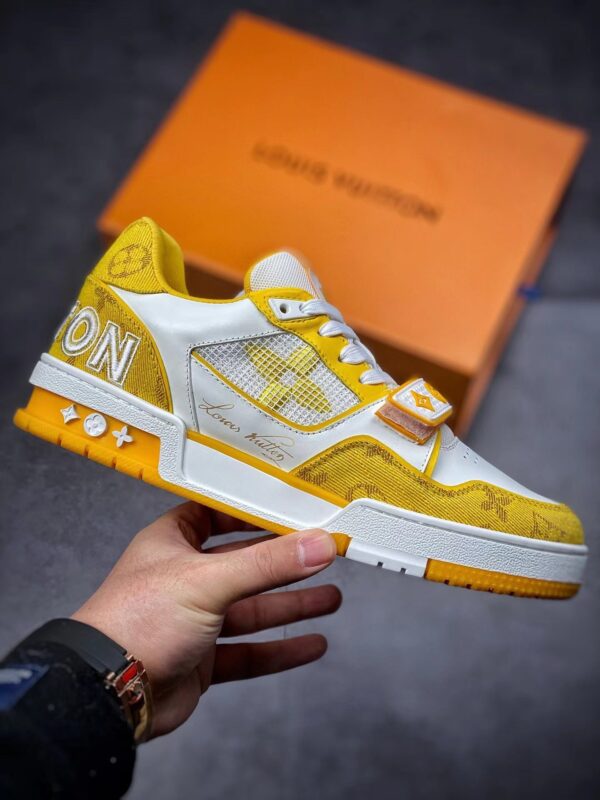 LV Trainers Velcro Strap Monogram Denim Yellow