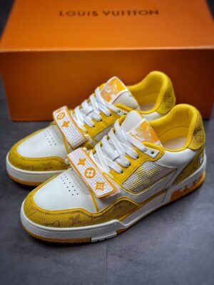 LV Trainers Velcro Strap Monogram Denim Yellow