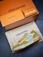LV Trainers Velcro Strap Monogram Denim Yellow
