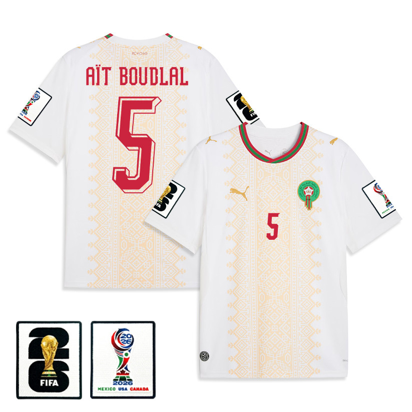 Abdelhamid Aït Boudlal 5 Morocco National Team 2026 Away Jersey – White, Men – Jersey Teams