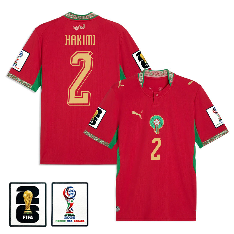 Achraf Hakimi 2 Morocco National Team 2026 x World Cup Patch Home Jersey - Red, Men - Jersey Teams