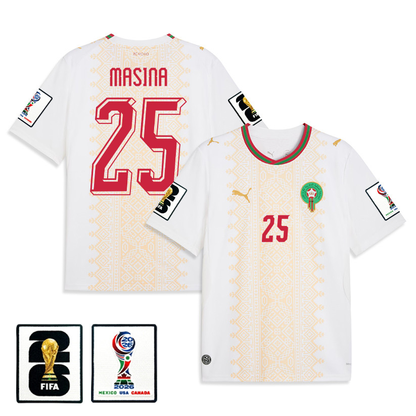 Adam Masina 25 Morocco National Team 2026 Away Jersey - White, Men - Jersey Teams