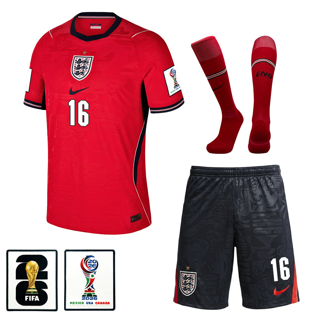 Adam Wharton 16 England 2026 Away Men Kit Set – Red/Black – Jersey Teams