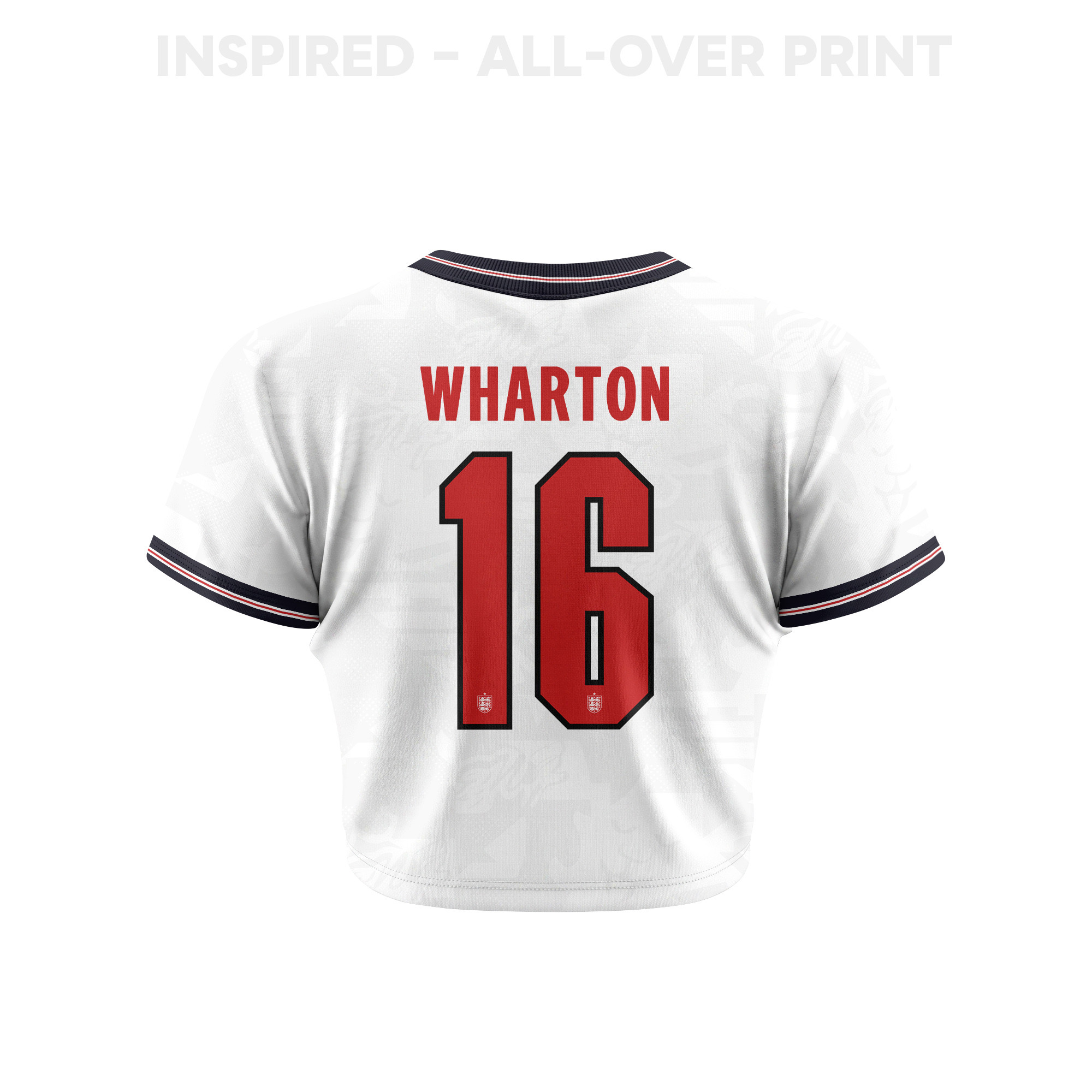 Adam Wharton 16 England 2026 Women's Home All-Over Print Cropped Jersey - White - Jersey Teams