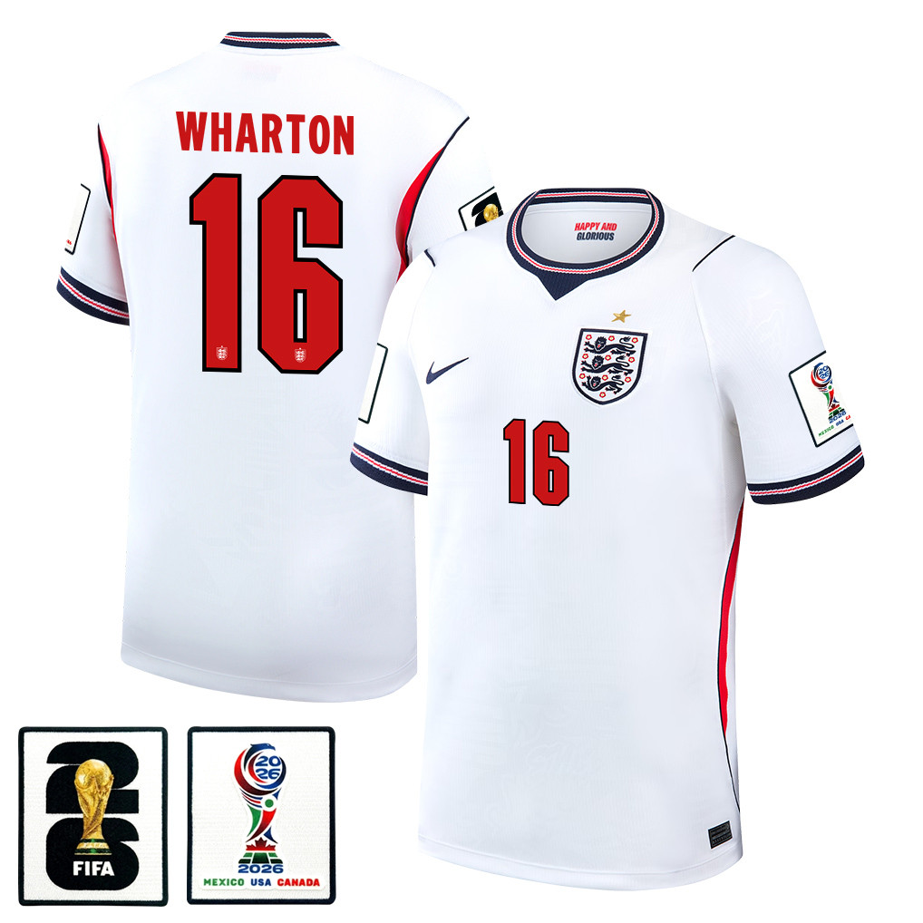 Adam Wharton 16 England National Team 2026 x World Cup Patch Home Jersey - White, Men - Jersey Teams