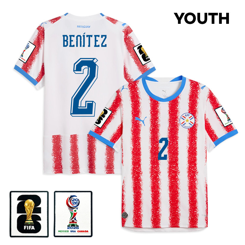 Alan Benítez 2 Youth Paraguay National Team 2026 Home Jersey - White/Red - Jersey Teams