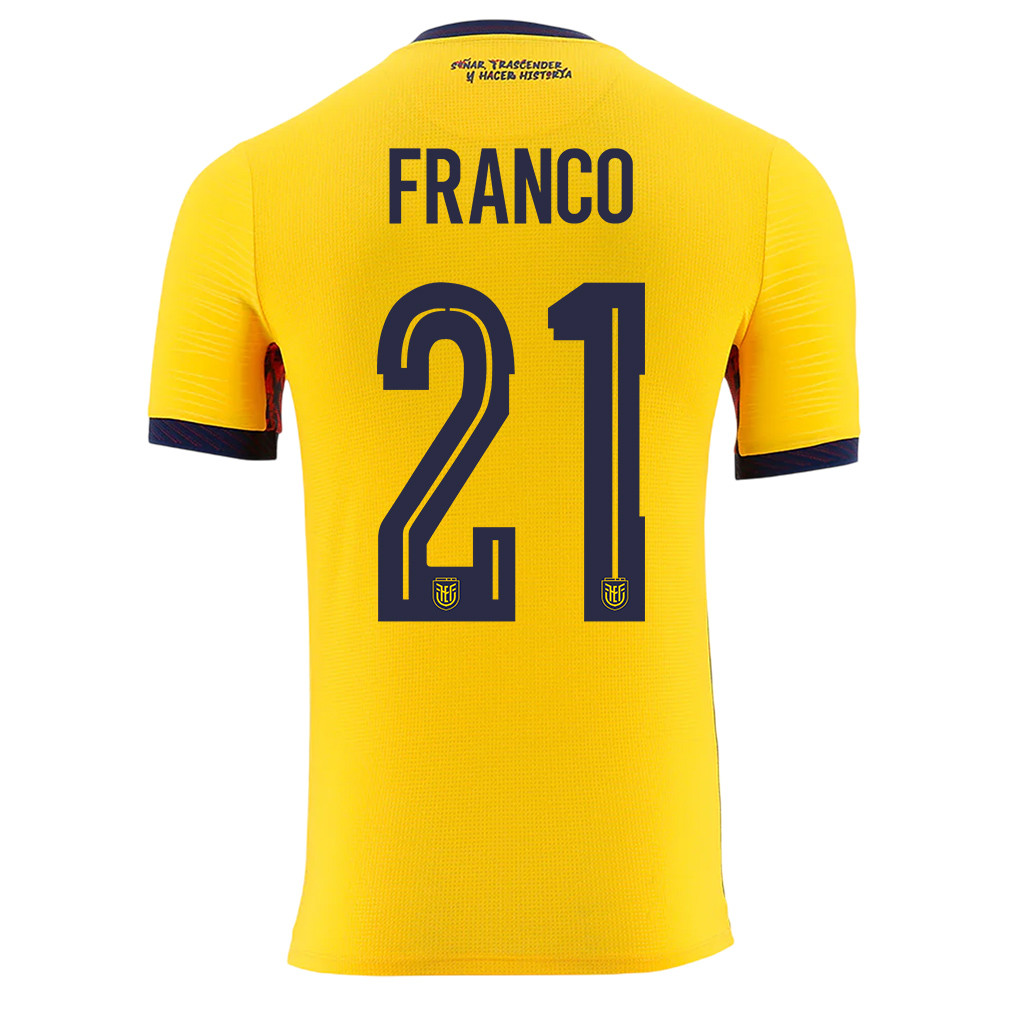 Alan Franco 21 Ecuador National Team 2026 Home Jersey - Yellow, Men - Jersey Teams